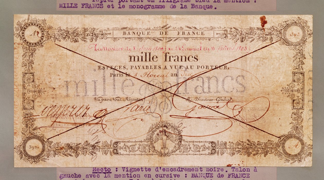 Bankovka 1000 franků z 8 Floreal, An X (28. dubna 1802) (inkoust na papíře) od French School