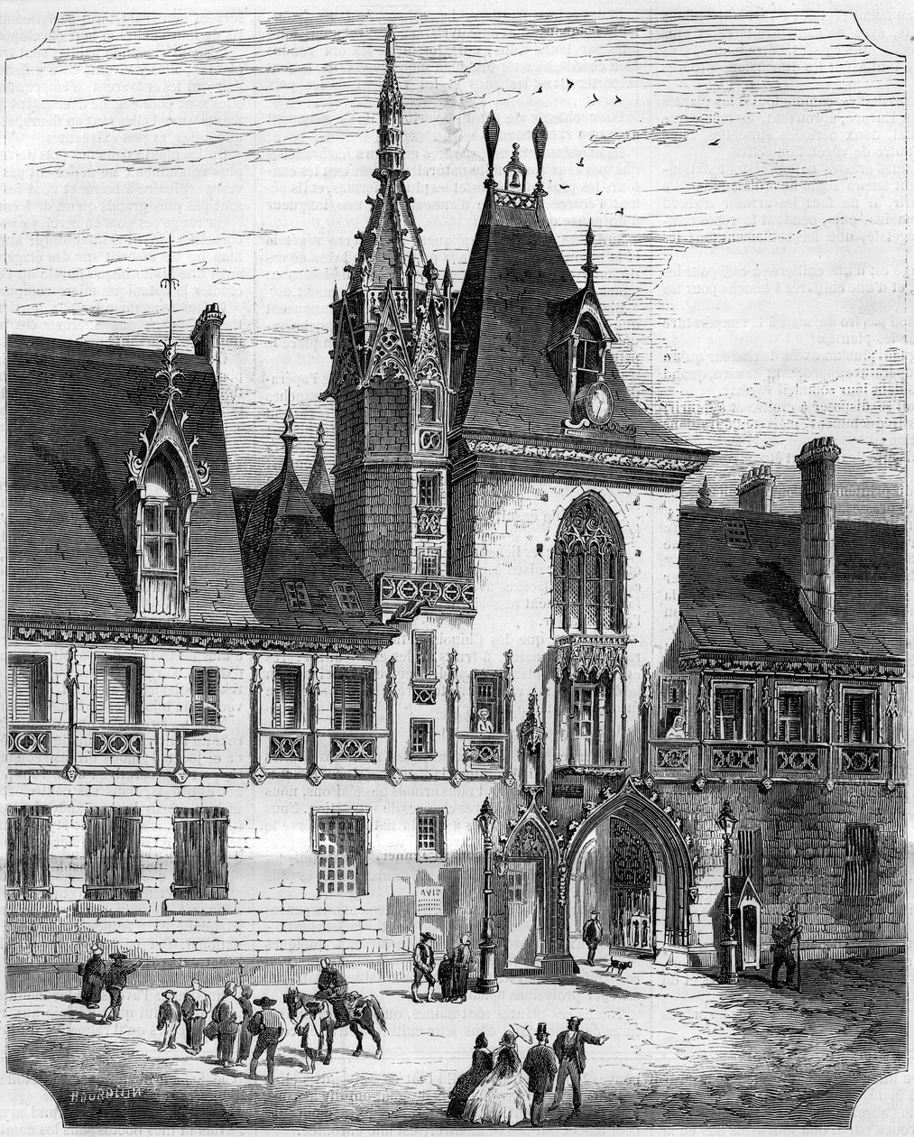Gotická architektura 15. století: průčelí vnitřního dvora domu Jacquese Coeura (1395-1456), francouzského obchodníka. Bourges, Cher (18) od French School