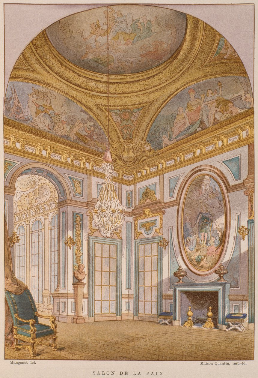 Salon de la Paix ze 17. století, Chateau de Versailles, ilustrace z Dictionnaire de lameublement et de la dekorace od Henryho Havarda, svazek 4, deska 36, ​​Paříž, Maison Quantin, 1878 (barva li od French School