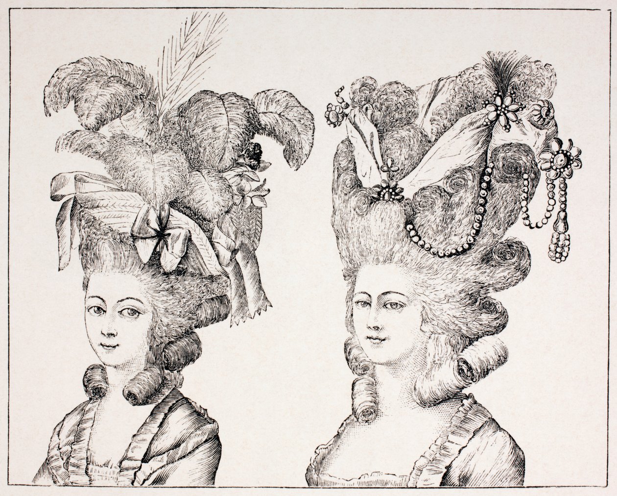 Francouzské dívky z 18. století s extravagantními účesy a klobouky, 1875 od French School