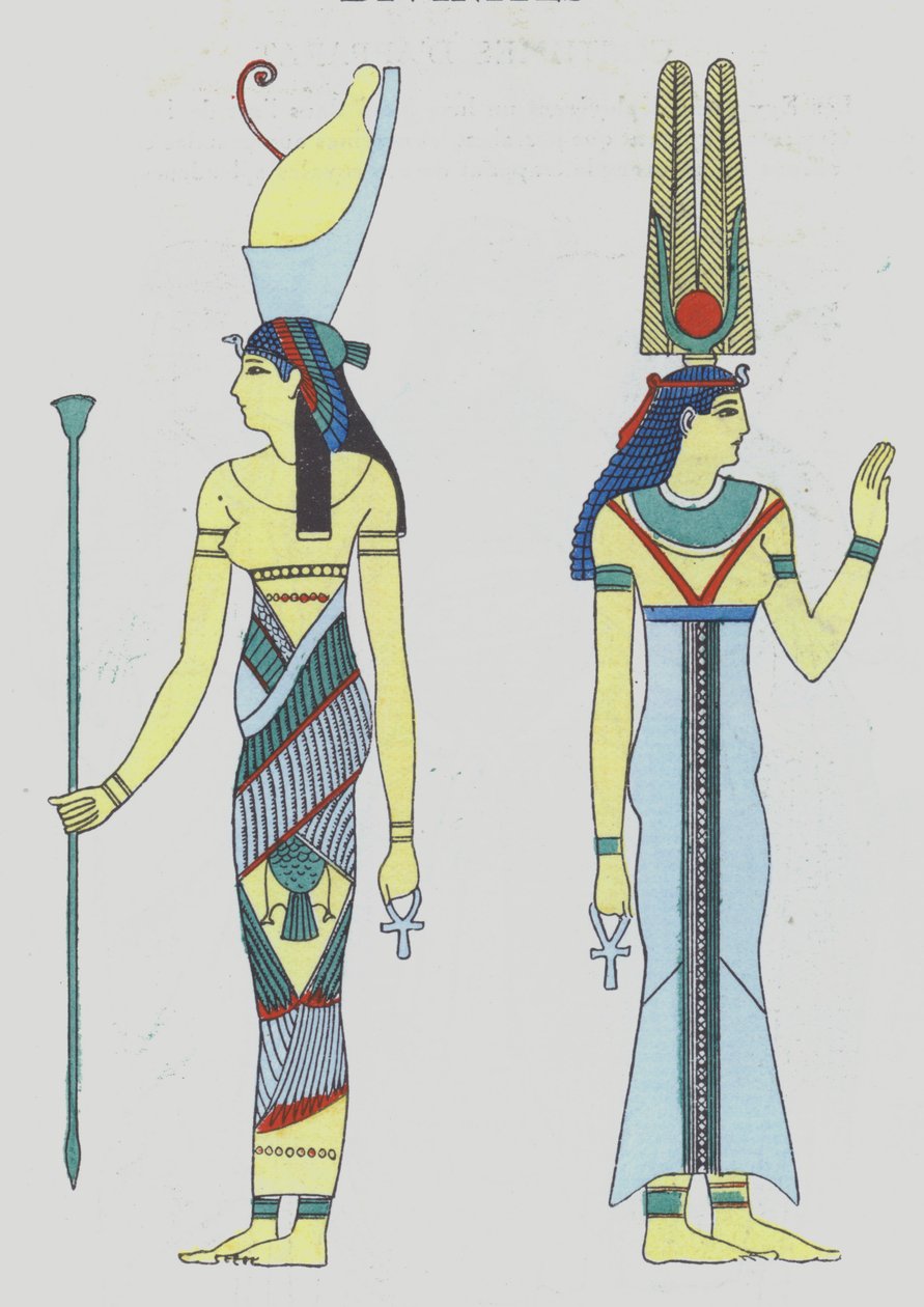 Vyobrazení božstev z období starověkého Egypta z 20. let 20. století (barevná litografie) od French School