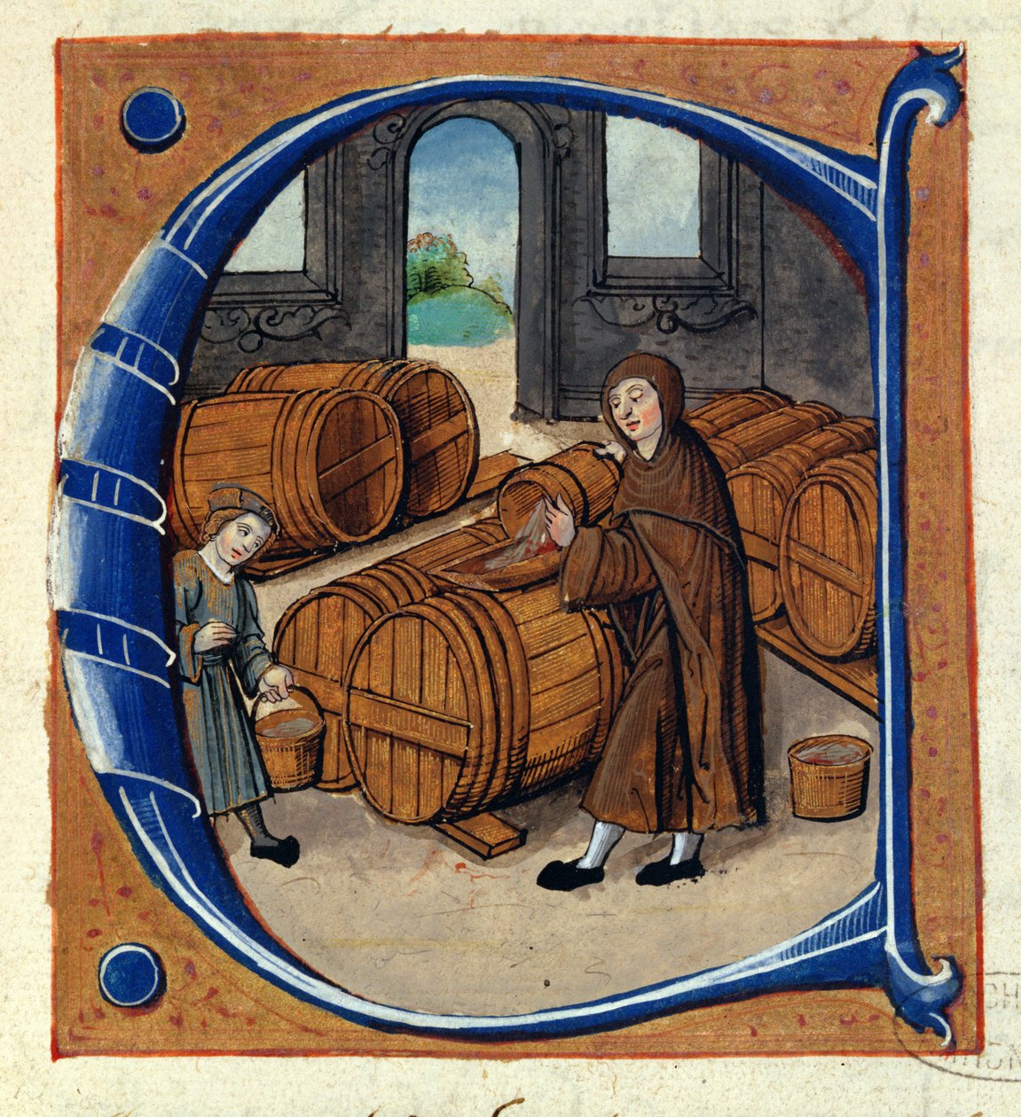 AE II/1667 Produkce vína ve středověku, z „Redevancier de Saint-Germain-des-Pres“, kolem 1530 (vellum) (detail z 211985) od French School
