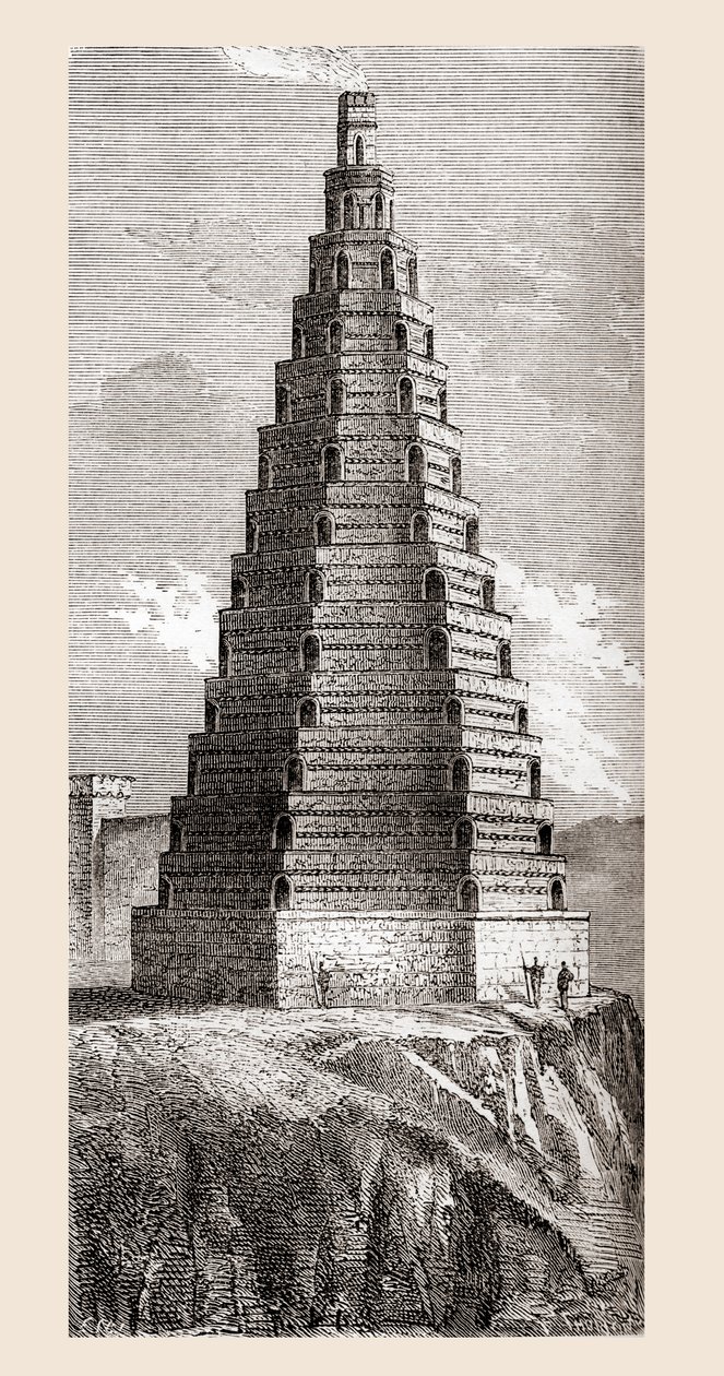 Zobrazení Věže řádu z 19. století, zničené v roce 1644, Boulogne-sur-Mer, Francie, z „Les Merveilles de la Science“, publikované kolem roku 1870 (rytina) od French School