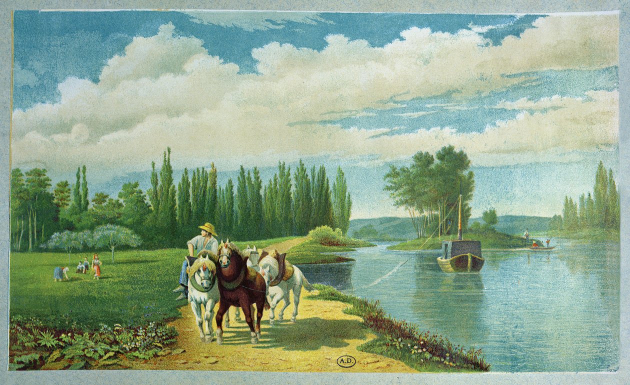 Barge tažený koňmi, konec 19. století od French School