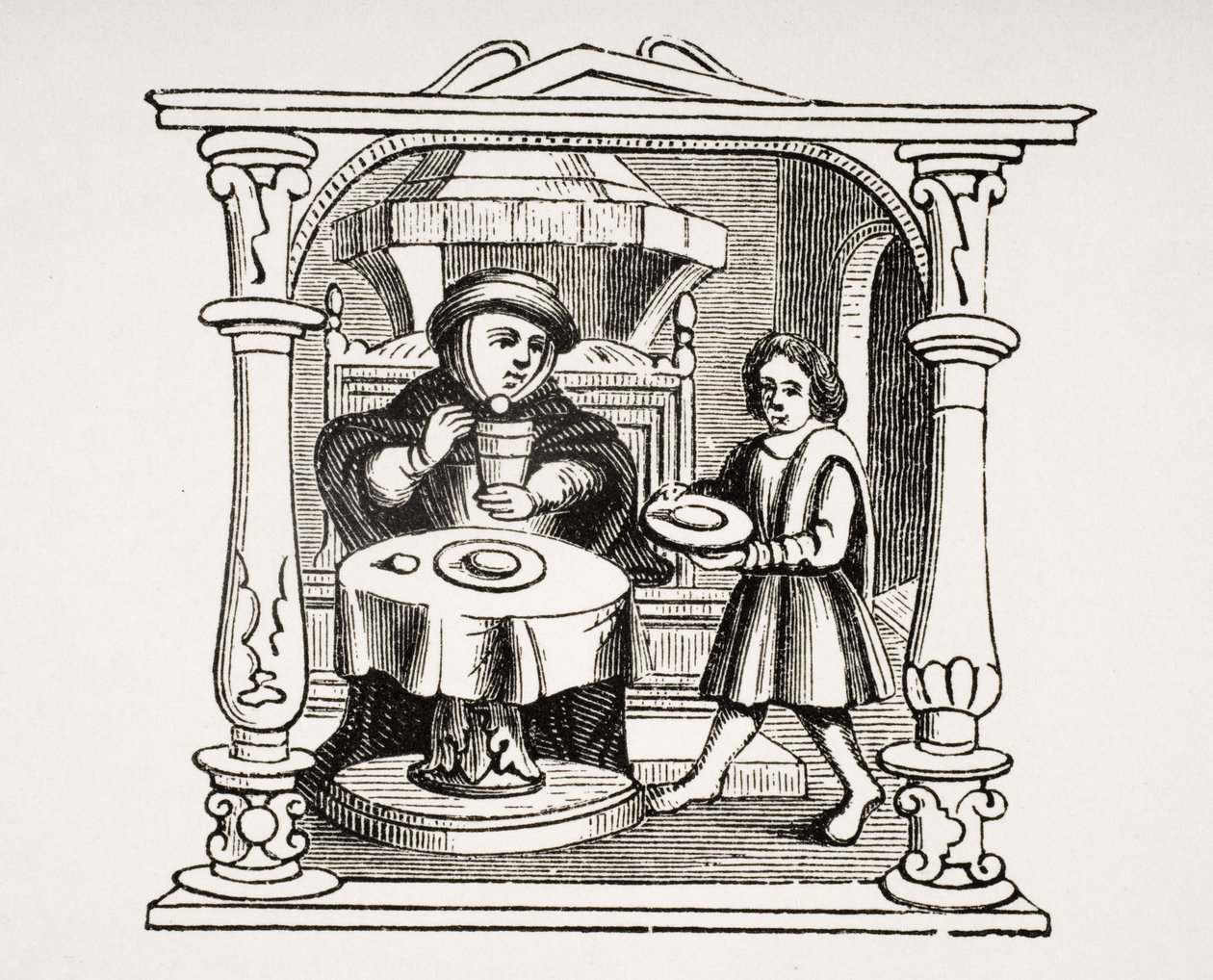 Burgess Eating his Meal, po ilustraci v rukopise ze 16. století, z Le Moyen Age et La Renaissance od Paula Lacroixe (1806-84), vydaného v roce 1847 od French School
