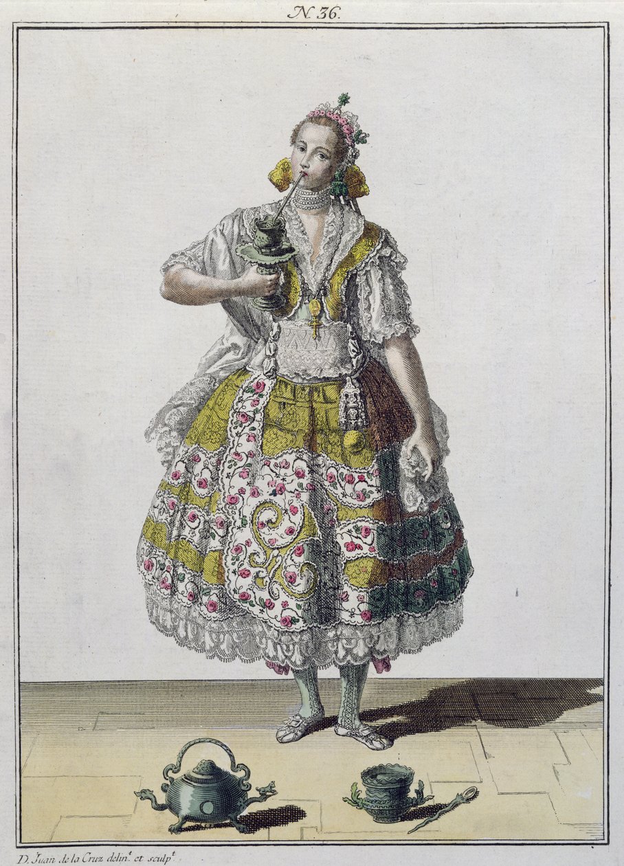 Kreolská dáma z Limy, Peru (barevná rytina) od French School