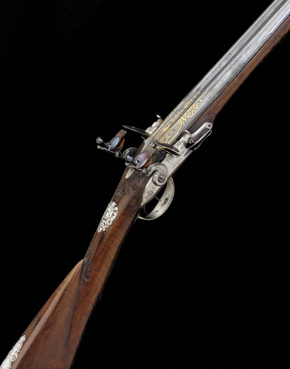 Jemný a vzácný francouzský D.B. se stříbrnou montáží 20 Sportovní pistole Flintlock, kolem roku 1725 od French School