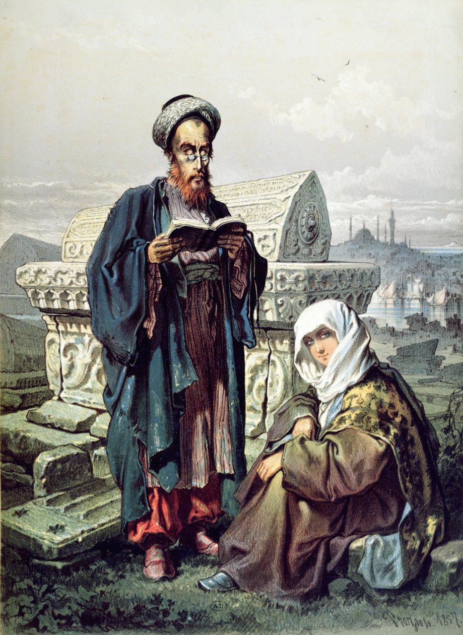 Židovský pár na hřbitově v Konstantinopoli, 1857 od French School