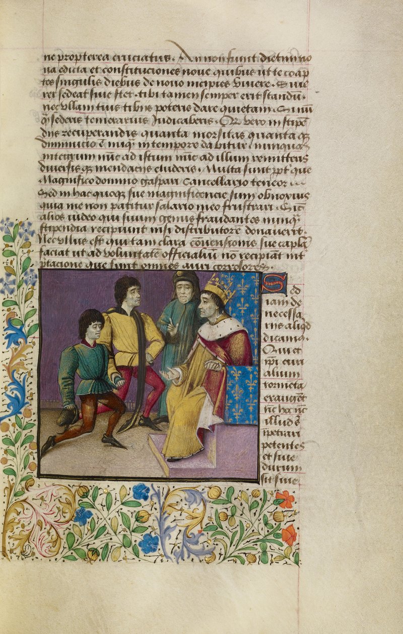 Král na dvoře, asi 1460-70 (tempera, plátkové zlato, barva a tuš na pergamenu) od French School