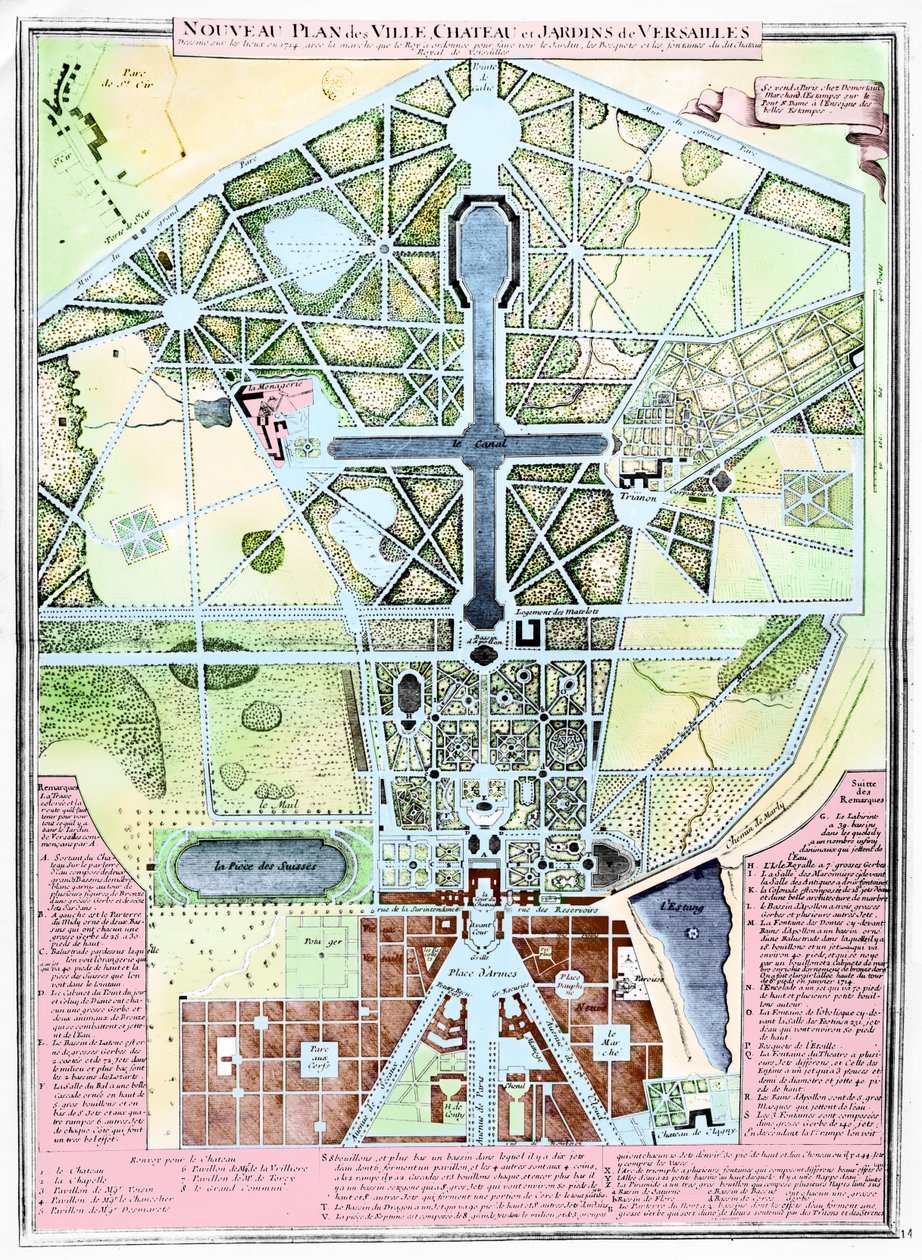 Nový plán města, zámku a zahrad Versailles, 1714 od French School