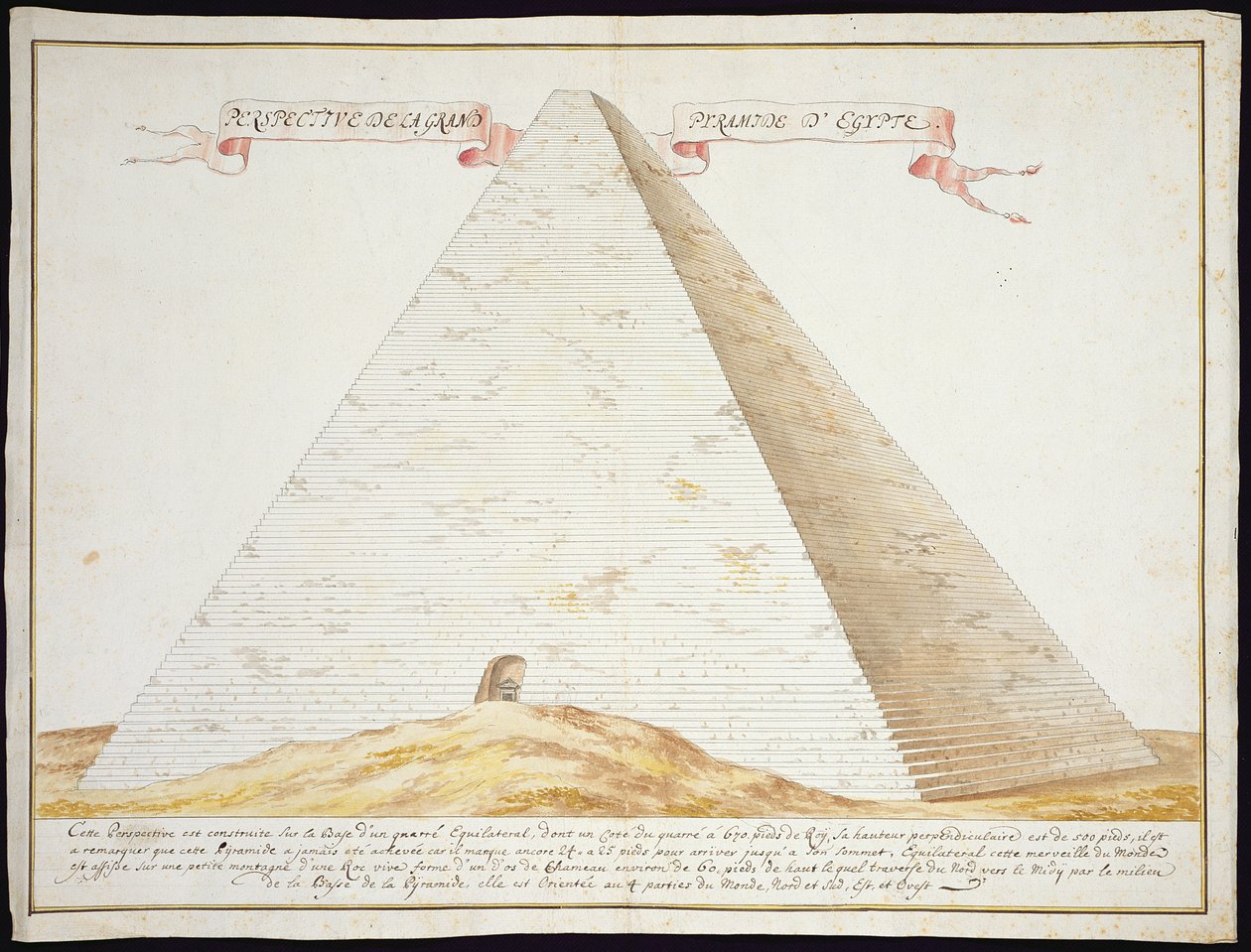 Perspektivní pohled na pyramidu v Egyptě, cca 1700 (pero a inkoust s wc na papíře) od French School