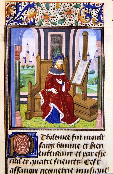 Filozof, možná Pilofounce, z Histoire des Philosophes, konec 15. století (vellum) od French School