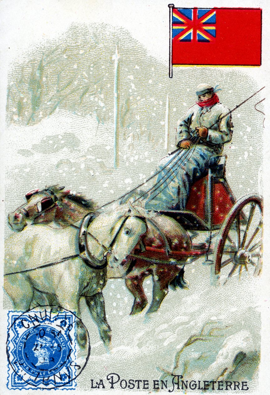 Pošťák v Anglii doručující poštu v zimě, konec 19. století od French School