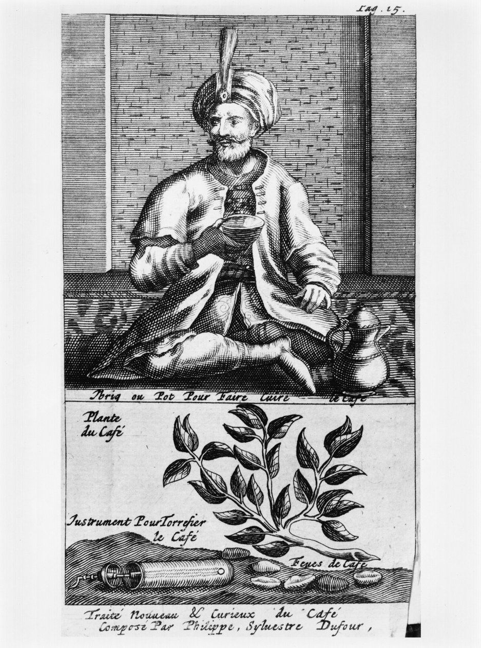 Hrnec na přípravu kávy, ilustrace z Traite Nouveau et Curieux du Cafe, du The et du Chocolat od Philippa Sylvestre Dufoura, La Haye, vydáno 1693 od French School