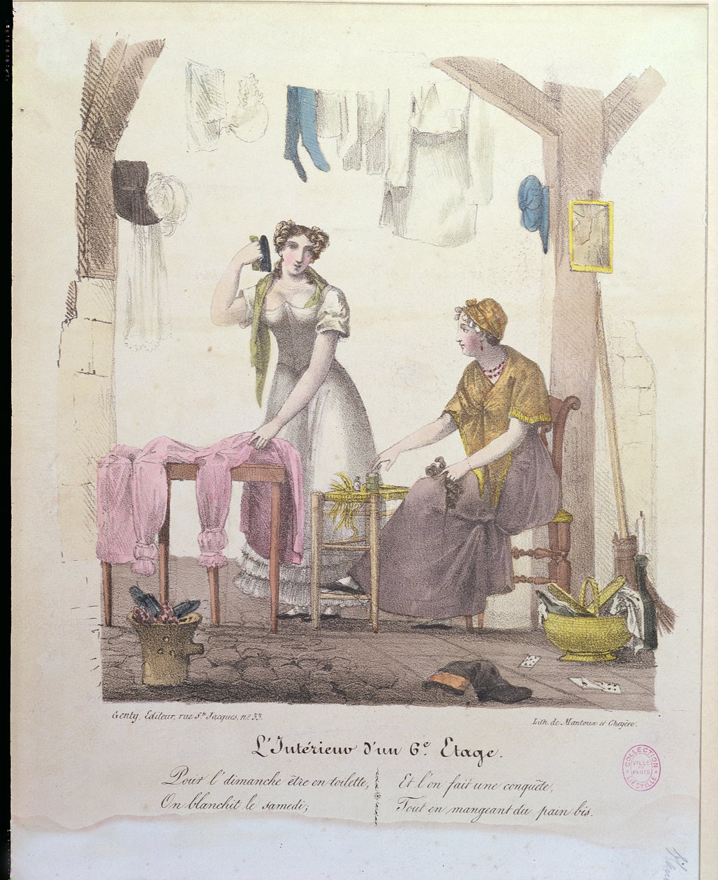 Pokoj v šestém patře, vyrytý Montouxem a Cheyerem, 1830 od French School