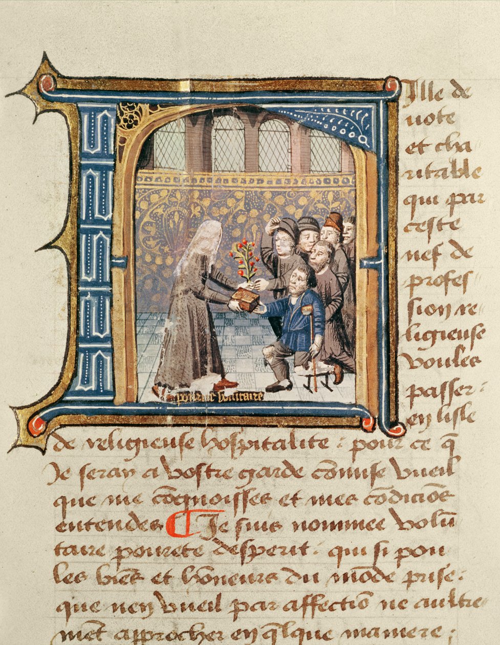 Sestra přijímající dárky od pacientů z Le Livre de Vie Active de lHotel Dieu de Paris od Jeana Henryho, kolem 1482 od French School