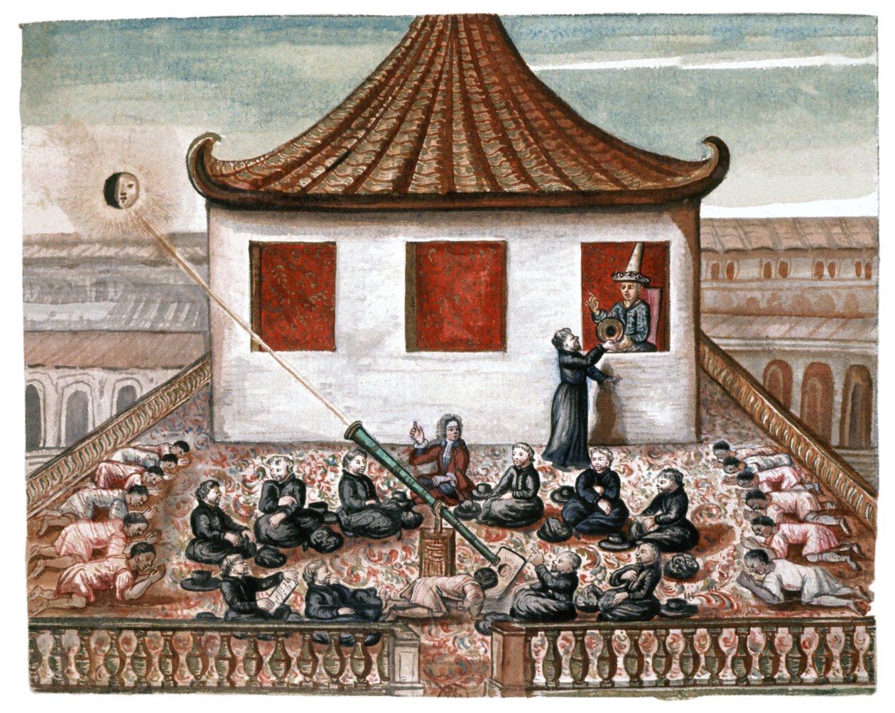Zatmění Slunce v Siamu, asi 1700 (akvarel) od French School