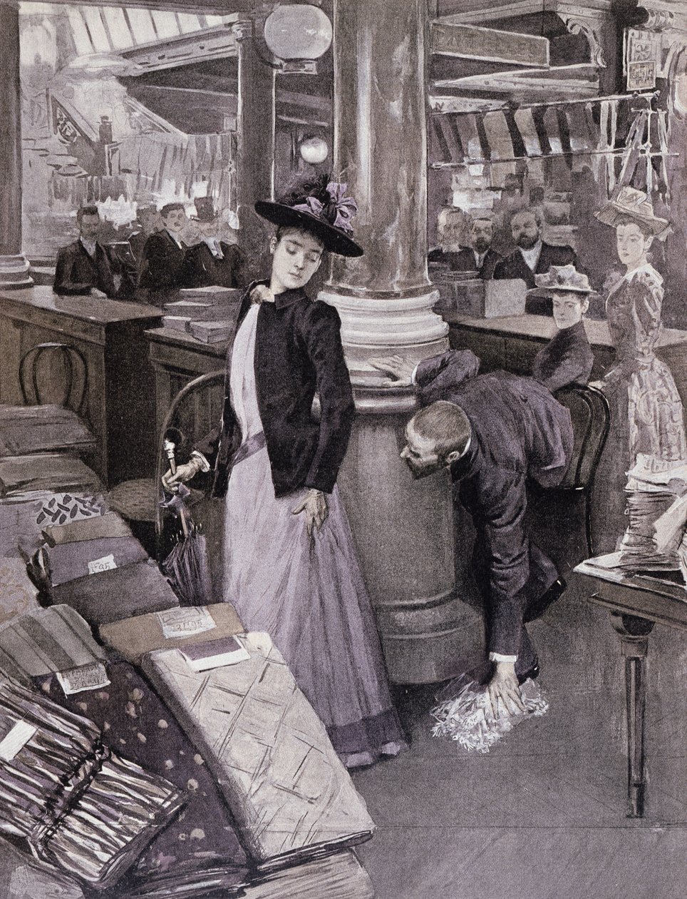 Zloděj v obchodním domě v Paříži, ilustrace z Paradis des Dames, c.1895 od French School