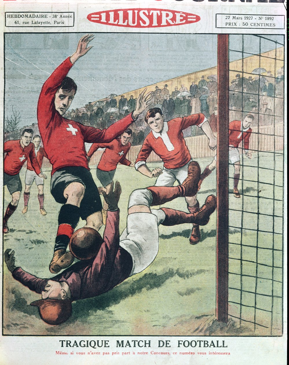Tragický fotbalový zápas, z Le Petit Journal, 27. března 1927 od French School