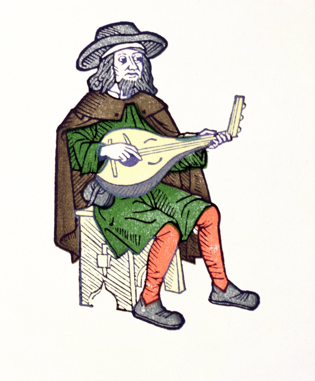Trubadúr hrající na loutnu, z počátku 13. století, zpěvný Aucassin et Nicolette od French School