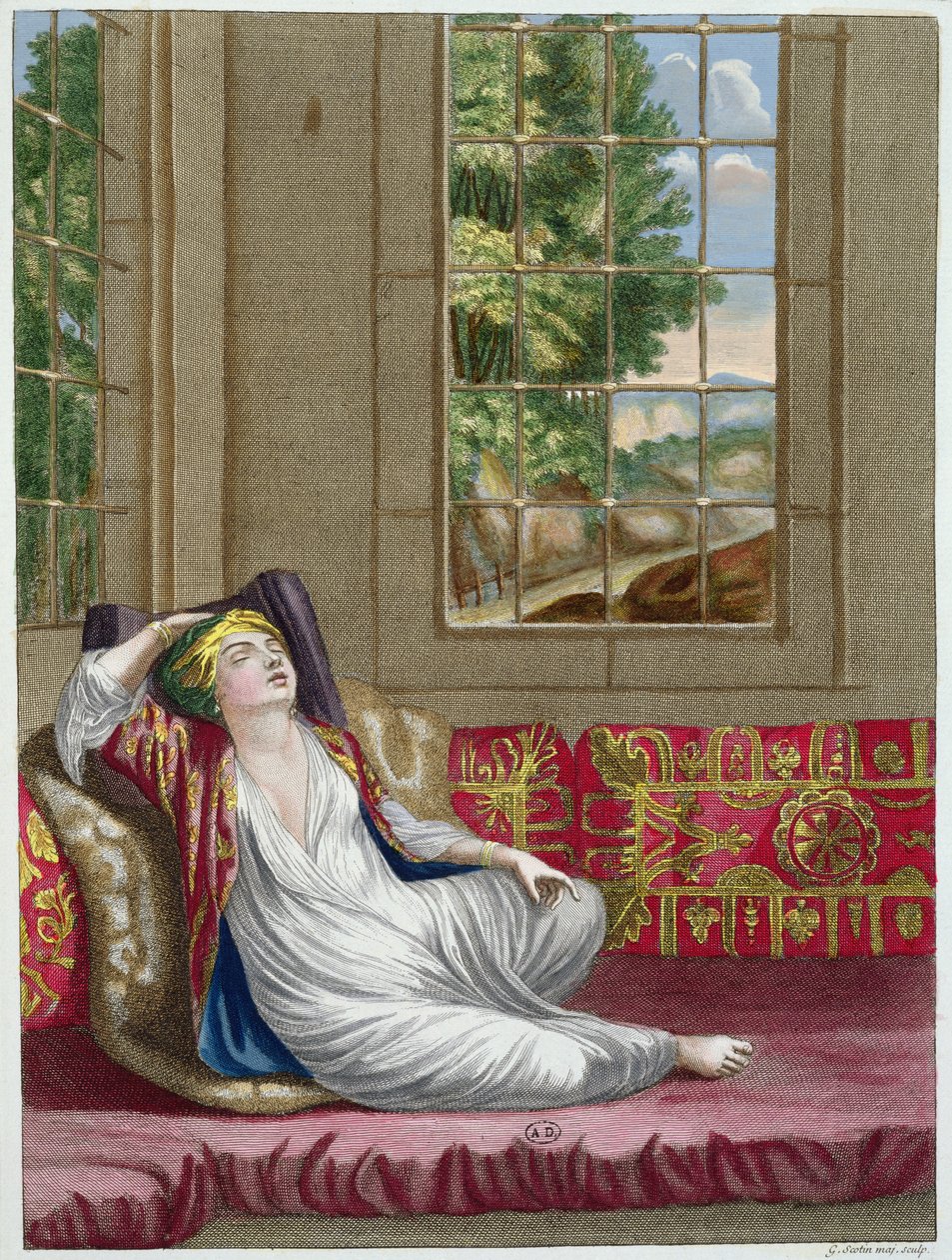 Turecká žena, z Recueil dEstampes sur les Costumes du Levant, vyryla Gerard Jean Baptiste Scotin (1671-1716) 1707-08 od French School