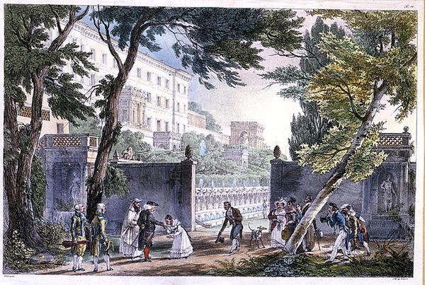 Vila v Římě, vyryla Villain, kolem roku 1820 (barevně lito) od French School