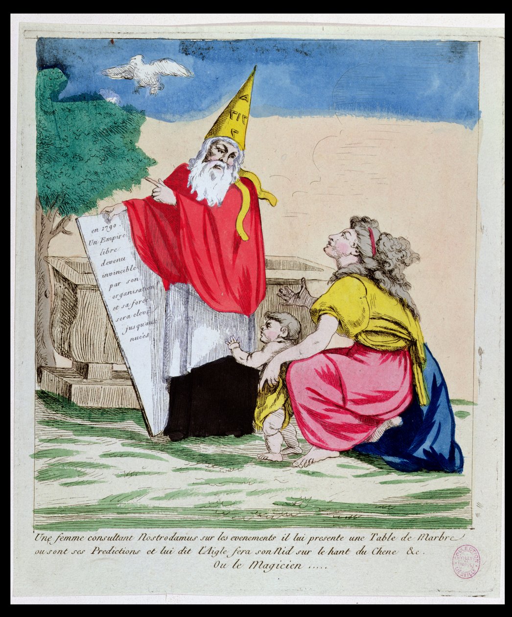 A Woman Consulting Michel Nostradame (Nostradamus) (1503-66), leden 1790 od French School
