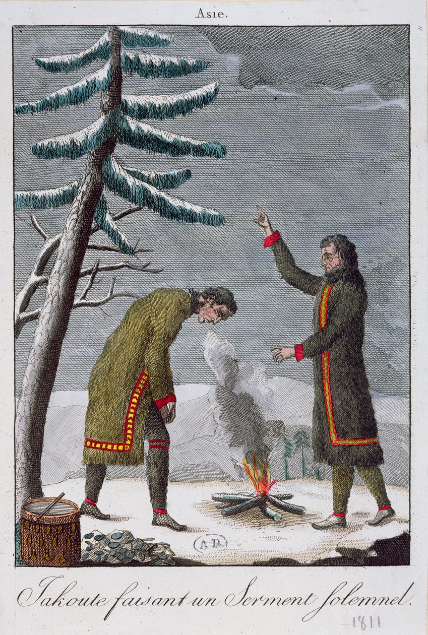 Jakutský muž skládající slavnostní přísahu, 1811 od French School