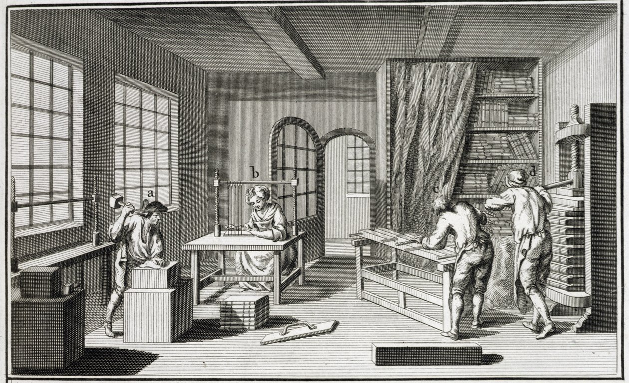 Workshop sázkových kanceláří z Encyclopedie des Sciences et Metiers od Denise Diderota (1713-84) vydané kolem roku 1770 od French School