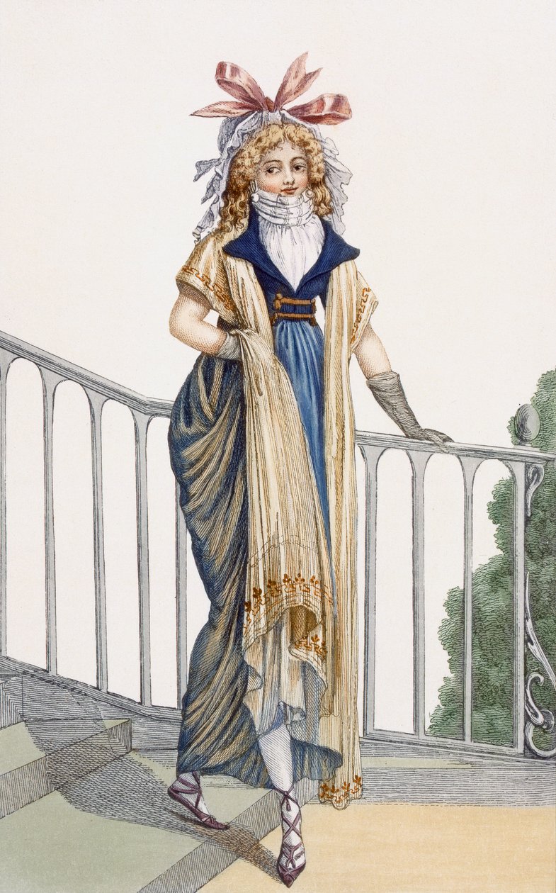 Vycházkové šaty ve venkovském stylu, ilustrace z Journal des Dames et des Modes, 1797 od French School