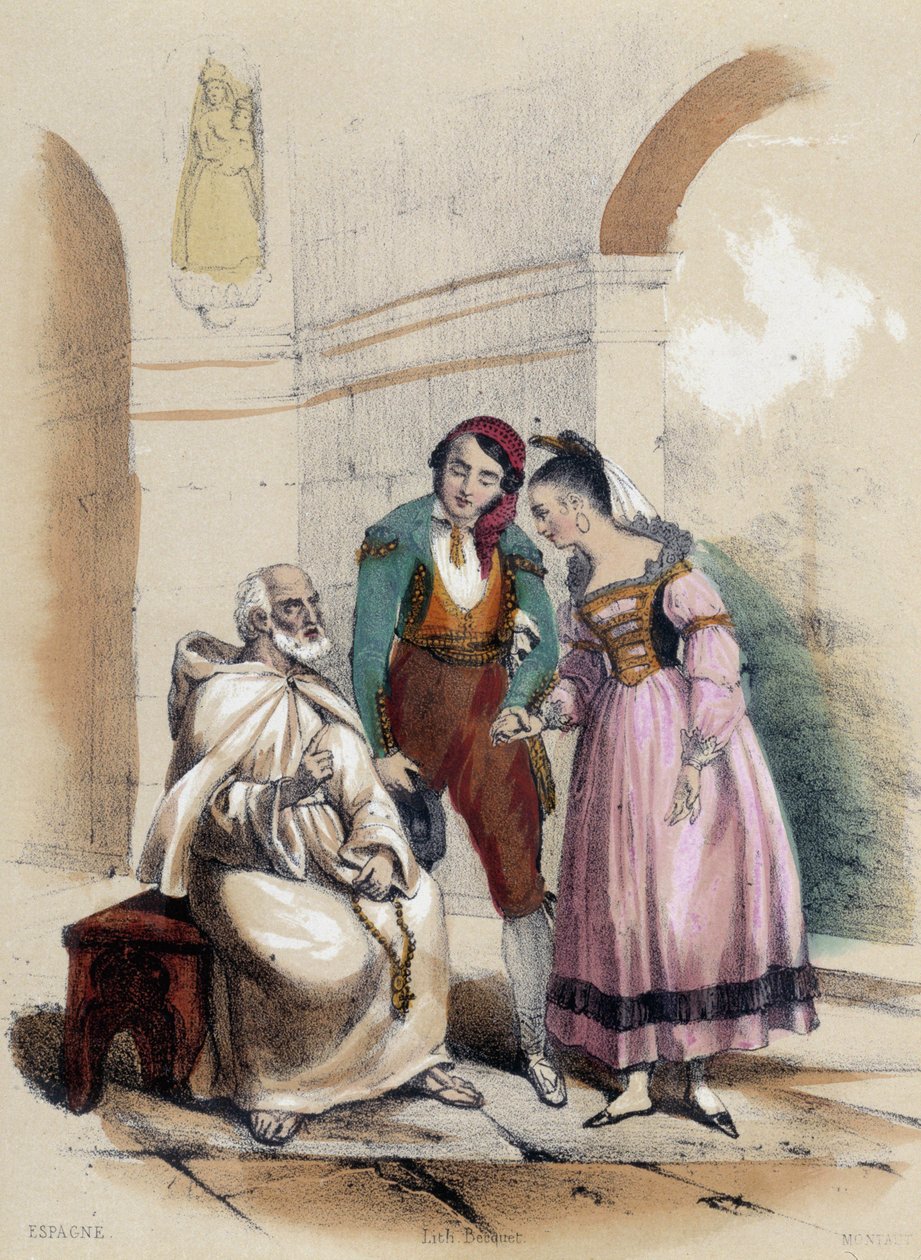 Pár, který se oddává v kostele; ilustrace pro Španělsko, -v „Dvanácti národech““ od M.E Fouineta od French School