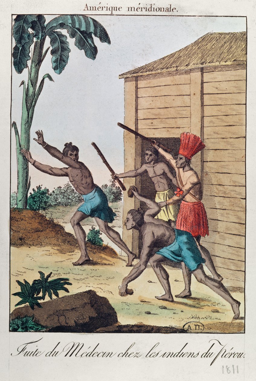 Lékař běžící před peruánskými indiány, 1811 od French School