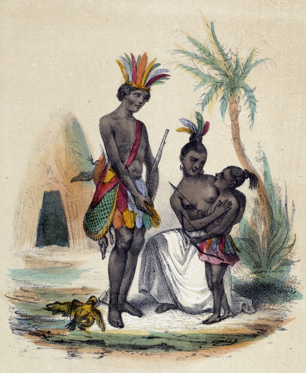 Rodina kanadských indiánů před jejich teepee; ilustrace pro Kanadu, -v „Dvanáct národů“ od M.E Fouineta od French School