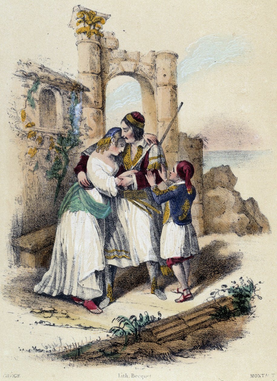 Rodina obklopená ruinami; ilustrace pro Řecko, -v „Dvanácti národech“ od M.E. Fouineta od French School