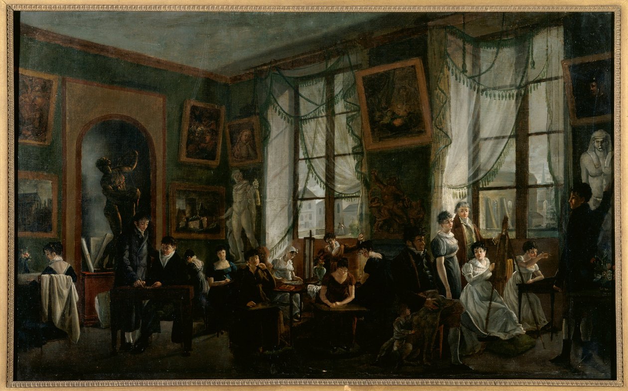 Třída kreslení pro ženy, kolem roku 1810, kolem roku 1810 (olej na plátně) od French School