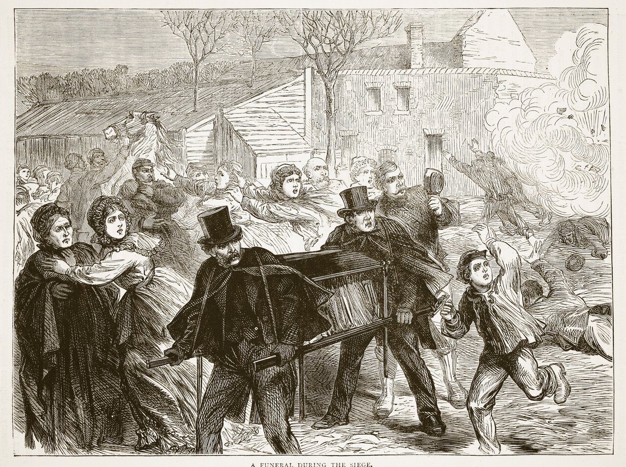 Pohřeb během obléhání, březen 1871, ilustrace z Cassells Historie války mezi Francií a Německem, 1870-1871 od French School