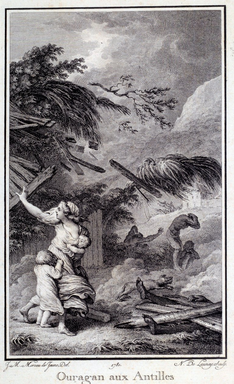 Hurikán v Západní Indii. Rytina 1780 Chartres, Museum of Fine Arts od French School