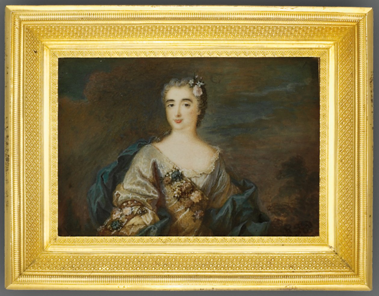 Dáma jménem Louise-Jeanne de Durfot, vévodkyně de Mazarin et de la Meilleraye, kolem roku 1750 (akvarel na slonovině) (viz také 1630586) od French School