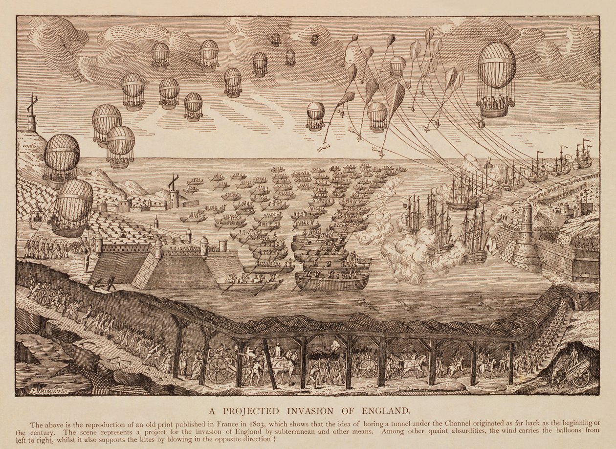 Předpokládaná invaze do Anglie, reprodukce francouzského tisku z roku 1803 od French School