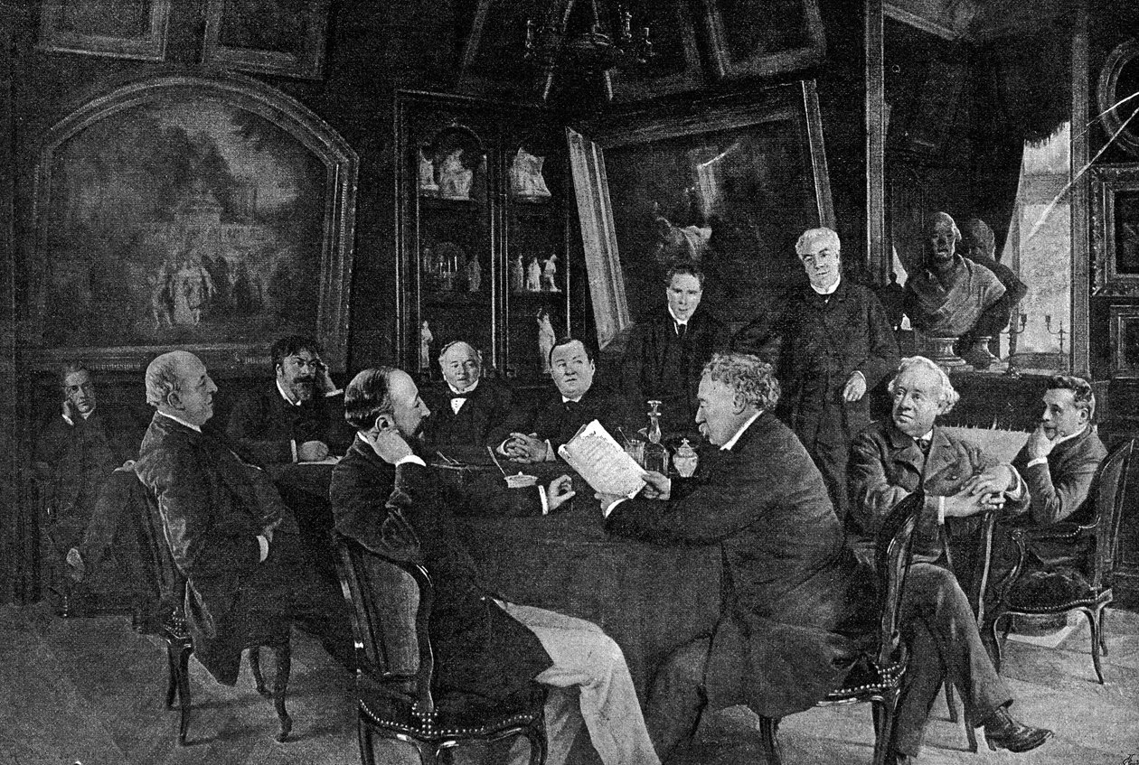 Čtení ve francouzské komedii (Comedie francaise): syn Alexandra Dumase čte před komisí jednu ze svých komedií. od French School