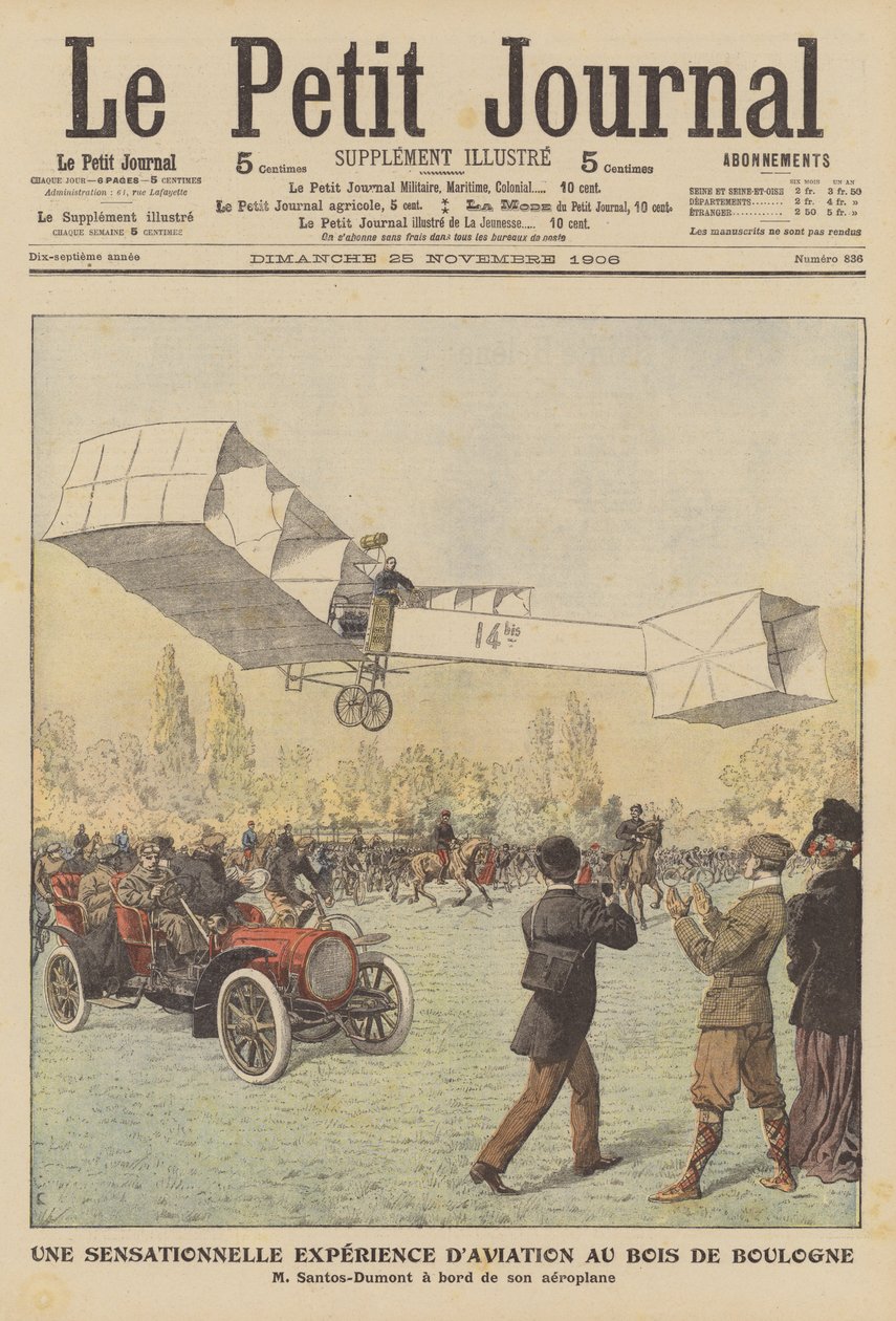Senzační let v Bouloňském lesíku v Paříži (barevná litografie) od French School