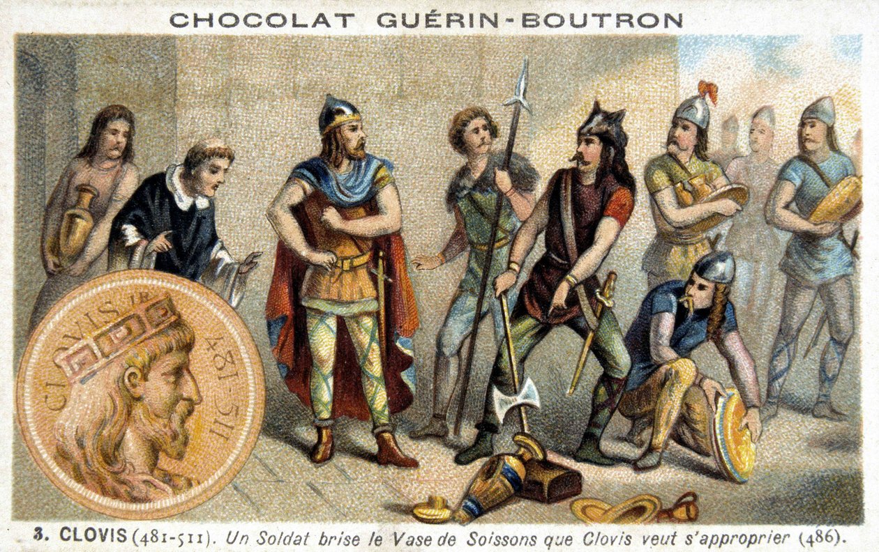 Voják rozbije vázu Soissons, kterou chce Clovis vlastnit, 486 od French School