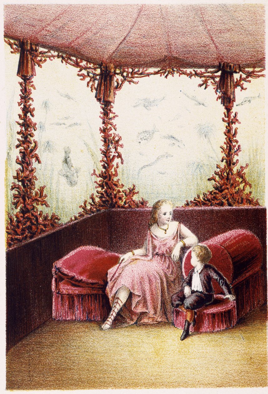 Žena mluví s chlapcem - v ""Cesta na dno moře"" od H. de la Blanchère. Paris, ed. Jouvet et Cie, sd. 1880. (dvojité 02940) od French School