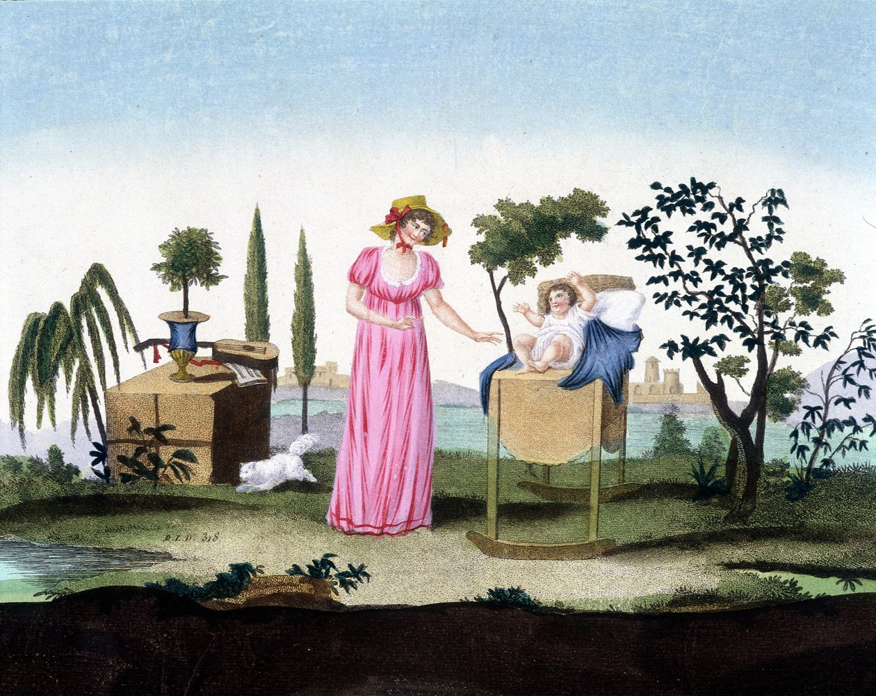 Mladá matka s novorozencem. Arts deco. Přibližně 1810. od French School