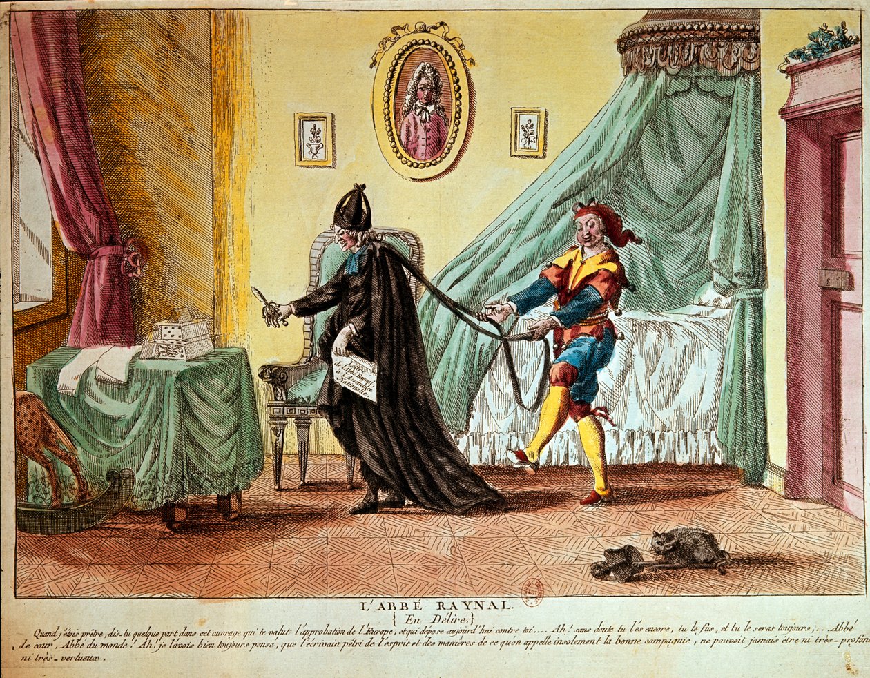 Abbé Raynal v deliriu, kolem 1790 (ručně kolorovaný lept) od French School