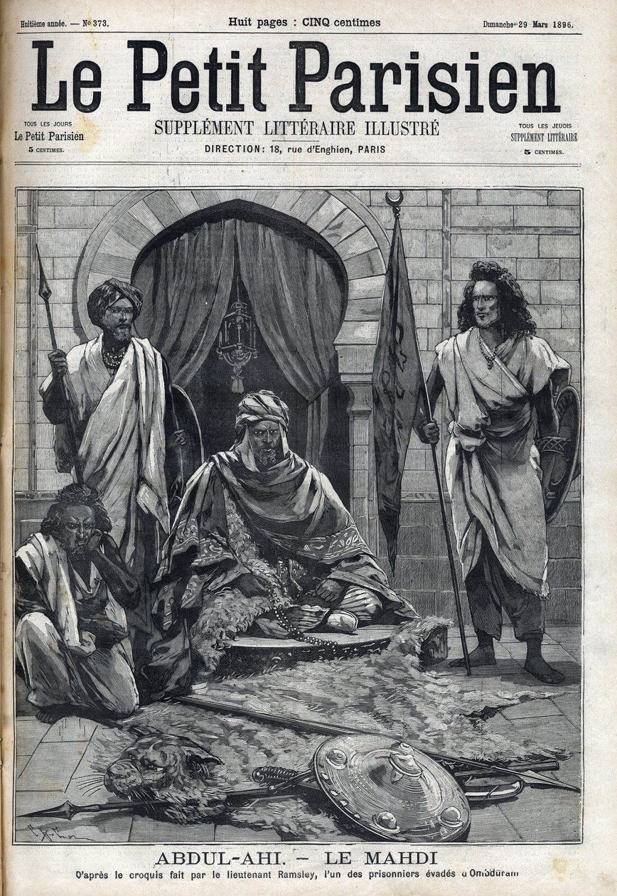 Palác Abdul-Ahi (Abdulahi) v Ombduram na břehu Nilu v Mahdi. Rytina v "Le petit Parisien"" od French School