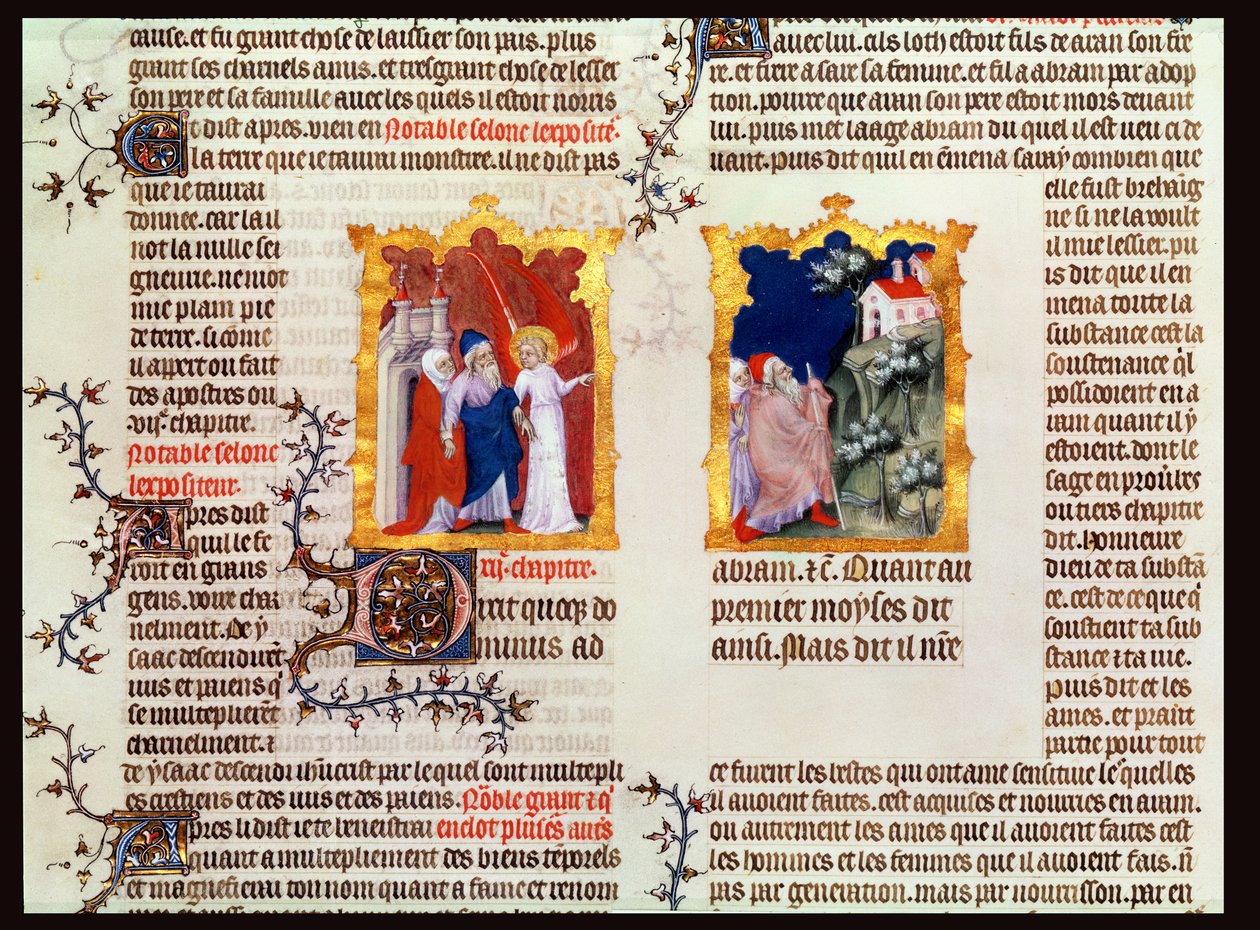 Abraham a Sára odcházejí z Chaldejského Uru do Kanaánu, z Bible Jeana de Sy, asi 1355. od French School