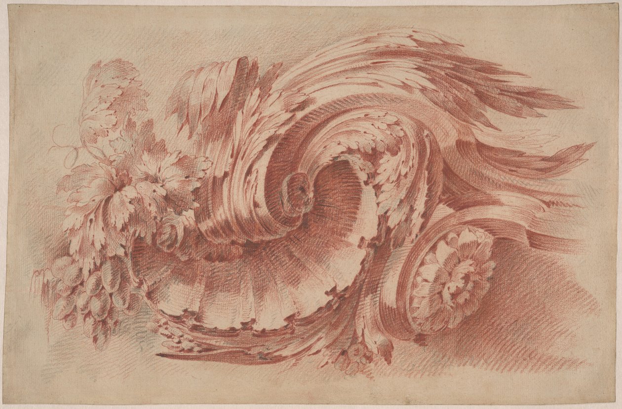 Akantový ornament, asi 1760 (červená křída na papíře) od French School