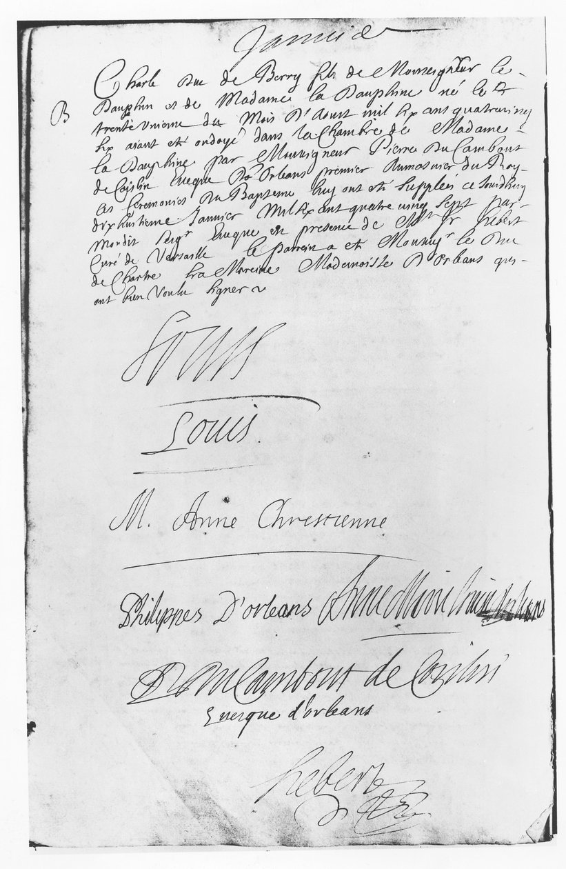 Akt křtu Charlese, Duc de Berry od French School