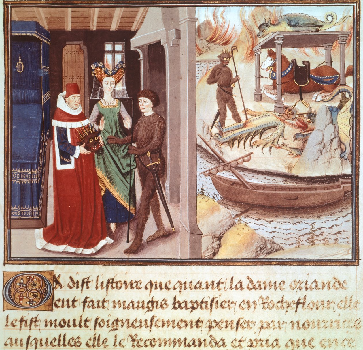 Herec v kostýmu čerta, miniatura z cyklu Renaud de Montauban, Francie 15. století. od French School